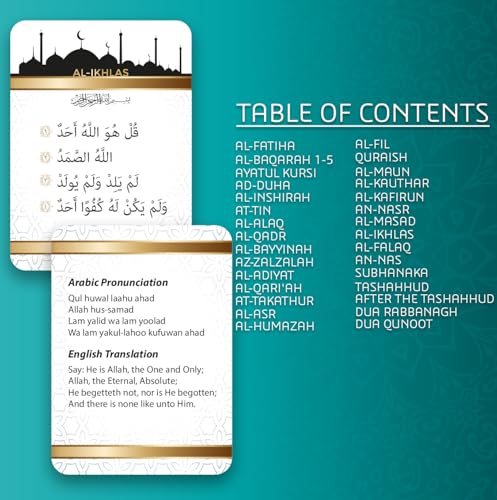 Islamic 30 Pieces Short Prayer Surah and Dua Cards, Quran in Arabic - English Translation for Muslim, 4.7 x 3.5 in, Umrah Dua Cards, Ramadan Eid Islamic Gifts for Men and Women
