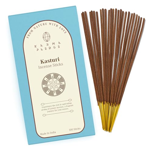 KarmaPledge Kasturi Incense Sticks, Burn Time 45-60 Min, 100 Sticks - color: Kasturi