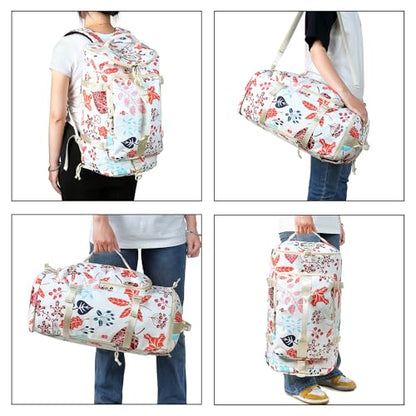 gym duffel bag backpack wrestling bag with shoe compartment 4 kinds of back method waterproof sports walking laptop - color: A-floral Sea Salt White