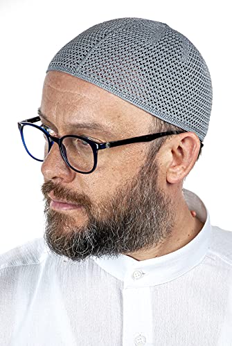 ihvan online Turkish Muslim Premium Knitting Kufi Hats for Men, Taqiya, Takke, Peci, Islamic Caps Gifts, Standart Size - color: Grey