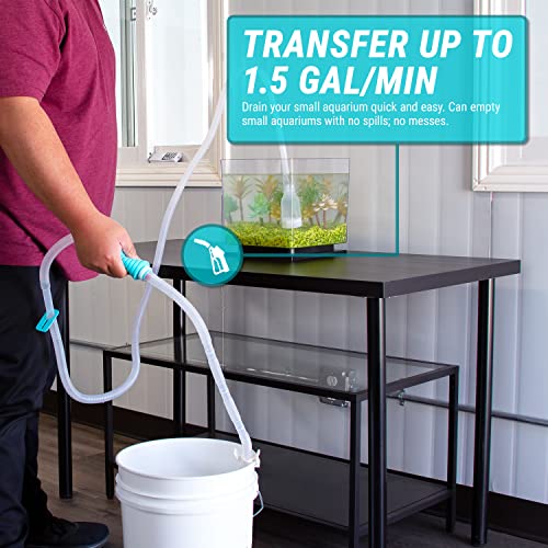 TERA PUMP - TRFTCLN-XL BPA-Free Gravel Cleaner Aquarium Water Changer | Clip, Suction Cup, Flow Managing Clip, Quick & Easy Assembly, Long 120 inch Nozzle Manual Water Pump, ( 20-50 Gallon Tank ) - size: X-Large