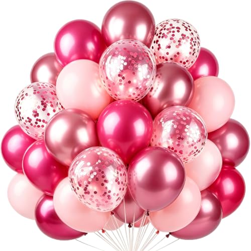 Pink Balloons for Birthday Decorations, Baby Shower, Gender Reveal Balloon - color: Hot Pink and Metallic Pink