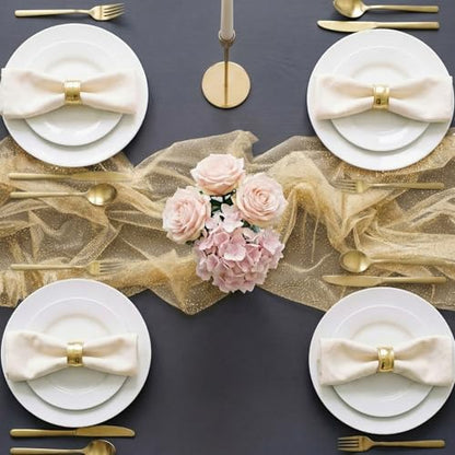 1pc Fall/Halloween Table Runner 10 ft Gold Metallic Foil Sheer - color: Gold