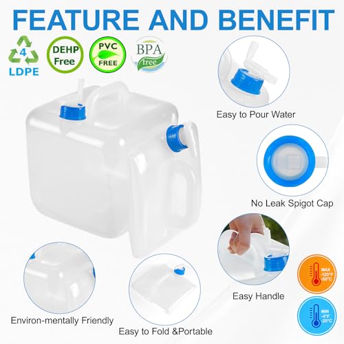 2 Pack Collapsible Water Container with Spigot,BPA Free Food Safe Camping Water Storage Carrier Jug for Outdoors Hiking Backpack & Survival Kit, Foldable Portable Water Canteen(10L/5.3 Gallon) - size: 2-Pack 5.3 Gal