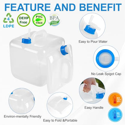 2 Pack Collapsible Water Container with Spigot,BPA Free Food Safe Camping Water Storage Carrier Jug for Outdoors Hiking Backpack & Survival Kit, Foldable Portable Water Canteen(10L/5.3 Gallon) - size: 2-Pack 5.3 Gal
