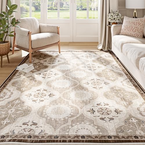 EnHomee Washable Area Rugs 4x6, Soft Area Rug for Living Room Bedroom, Boho Non Slip Low Pile Stain Resistant Washable Rug Large Carpet for Dining Room,Easy to Clean Living Room Rug, Khaki - color: Khaki, size: 4x6