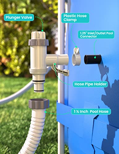 【Patented】 Plunger Valve for Above Ground Swimming Pool, Pool Replacement Parts with On-Off Valve, Pool Hose Adapter and Pool Pipe Holder, Pool Pump Parts, Above Ground Pool Accessories - style: Round Top 1 PACK