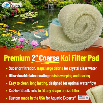 Aquatic Experts Cream COARSE Pond Filter Pad - 2 inch Thick - Bulk Roll Water Garden Filter Pond Media - Made in USA, (18 inch by 36 inch) - size: 18" x 36"