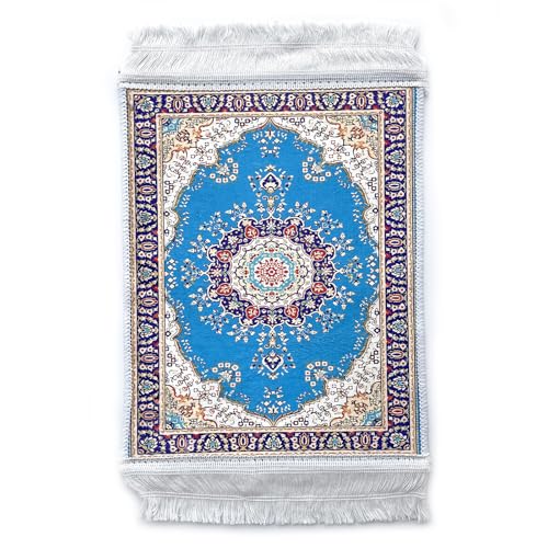 Foldable Muslim Small Prayer Mat for Head Portable Classic Pattern Islamic Small Prayer Rug Salah Carpet Mat with Tassel - color: Blue