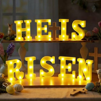 Aurelema He is Risen Large LED Lights Easter Decorations for Bedroom Living Room Religious Decor Church Celebration Battery Powered Easter Party Supplies - size: 8.27 inches, style: Easter