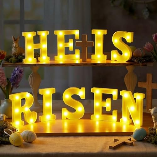 Aurelema He is Risen Large LED Lights Easter Decorations for Bedroom Living Room Religious Decor Church Celebration Battery Powered Easter Party Supplies - size: 8.27 inches, style: Easter