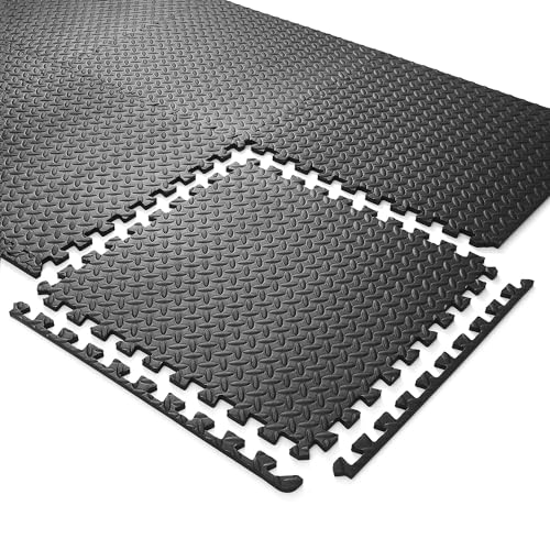 Philosophy Gym Pack of 6 Exercise Flooring Mats - 24 x 24 Inch Foam Rubber Interlocking Puzzle Floor Tiles - Black - color: 24 Sq Ft, 1/2" Thick - Black