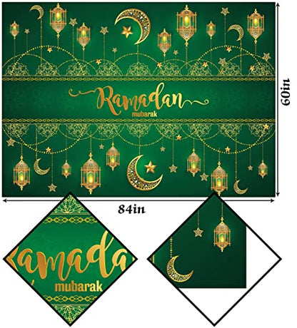 Hafangry Ramadan Mubarak Tablecloth Islamic Muslim Eid Decoration Golden Star Moon Lantern Kitchen Dining Room Table Cover (60" x 84") - size: 60" x 84"