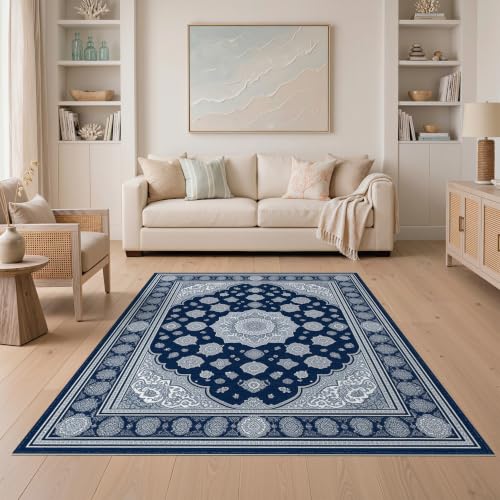 5'x7' Blue Midnight Islamic Prayer Design Washable Area Rug - color: Blue/Pattern 18, size: 5' x 7' (Rectangular)