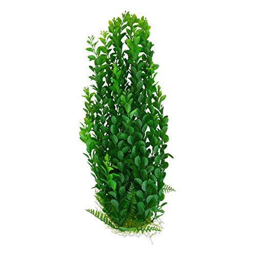 Jumbo Extra Large Tall Plastic Aquarium or Pond Plant 19-20 Inch (50-52cm) Tall, Green Full Leaf Plant with Weighted Base Fish Tank Artificial Decoration