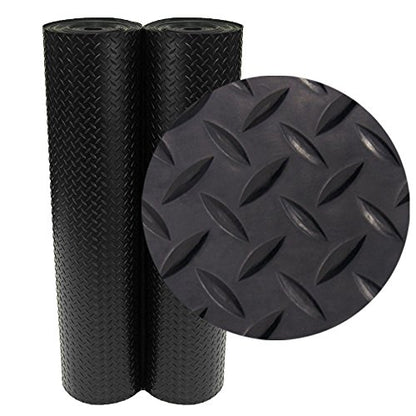 Rubber-Cal Diamond-Plate Rubber Flooring Roll - 3 mm x 4 ft x 1 ft Roll - Black - size: 12"L x 48"W x 0.1"Th