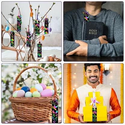 JUNEBRUSHS 30Pcs Religious Crafts for Kids, Easter Rainbow Color Scratch Art Bookmarks Resurrection Cross Religious Gifts for Kids Sunday School Church Bible Crafts Kits - style: Religious Style
