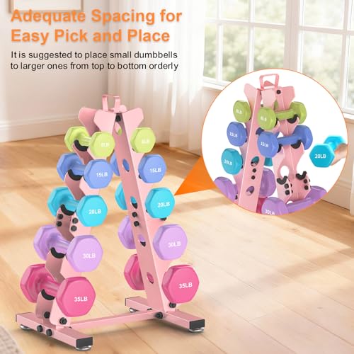 TomCare 6-Tier|5-Tier|4-Tier|2-Tier Dumbbell Rack Stand Only for Home Gym | Stable A-Frame, Fits 5–35 lb Dumbbells, Protective Padded Cradles, Adjustable Feet, Easy-Carry Handle (Stand Only) - color: Pink, size: 5 Tier