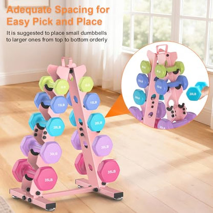 TomCare 6-Tier|5-Tier|4-Tier|2-Tier Dumbbell Rack Stand Only for Home Gym | Stable A-Frame, Fits 5–35 lb Dumbbells, Protective Padded Cradles, Adjustable Feet, Easy-Carry Handle (Stand Only) - color: Pink, size: 5 Tier