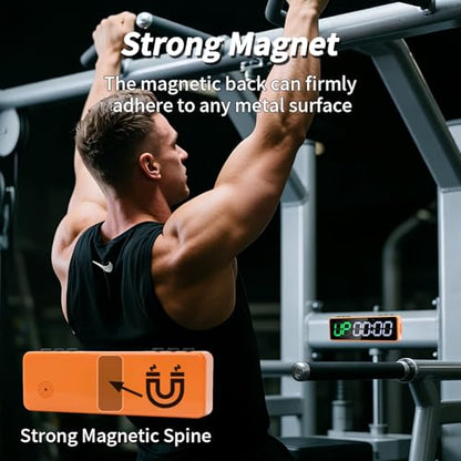 Portable Gym Timer with Strong Magnet for Home Gym, Interval Timer with Battery Supply, Workout Clock with Stopwatch, Count up/Down,Custom Interval for Fitness/Home/Boxing