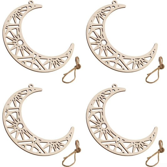 Ramadan Hanging Ornament Eid Mubarak Wreath Door Sign Wooden Hanging Signs, Kareem Hollow Ornament Moon and Stars,Shape Ramadan Mubarak Party Wood Wall Hanger for Islamic Muslim Home (Moon) - color: Moon