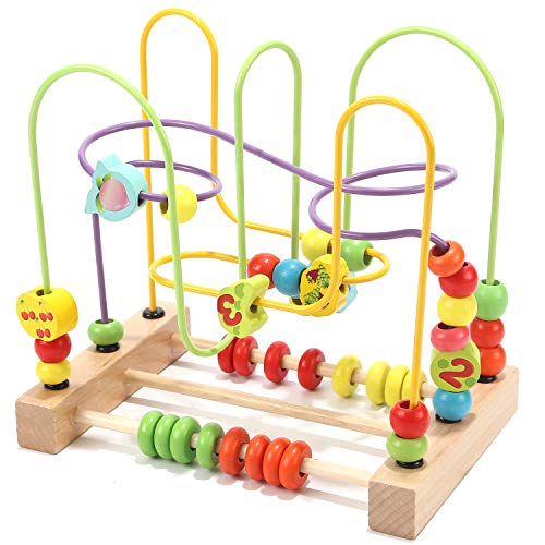 Wondertoys 유아용 비즈 미로 장난감 나무 다채로운 주판 롤러 코스터 교육용 원형 장난감 아기용 비즈 미로 활동 큐브 감각 장난감 아동용
