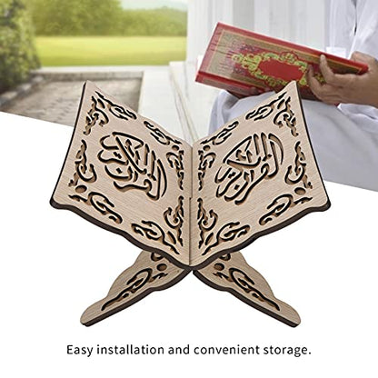 Holy Book Stand Holder, Vintage Quran Folding Stand Wooden Carved Muslim Prayer Book Organizer Bookshelf Collapsible