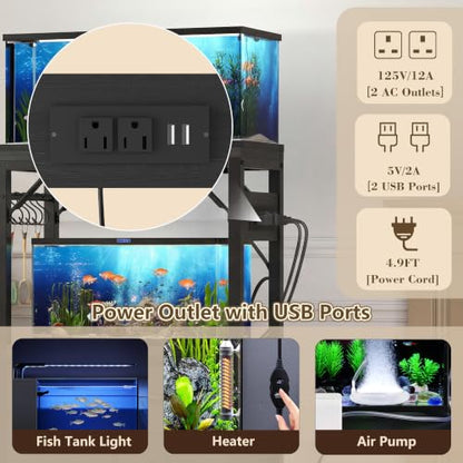 Heybly 5-10 Gallon Fish Tank Stand, Aquarium Stand with Drawer, Power Outlet, Heavy Duty Metal Frame, for Fish Tank, Turtle & Reptile Terrarium, 20.5" × 10.2" Top, 200lbs, Black HAS002SBK-1 - color: Black, size: 5-10 gal
