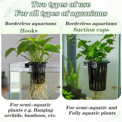Telooco 4 Pcs Upgraded Large Aquarium Plant Holder with 3 Sizes Extension Hooks and 8 Suction Cups for Fish Tank Aquaponic Plant Cultivation and Hanging Aquatic Plants Aquascape Decorations (Black)