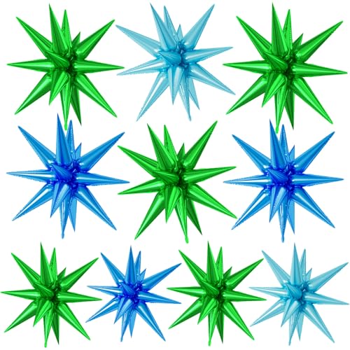 Blue Green Star Foil Balloons 10 Pcs 22Inch Large Blue Green Spike Cone - color: Blue Green