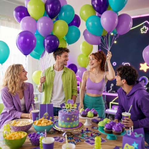 Paready Purple Green Balloons, 60 Pcs Party Balloons for Monster Birthday - color: Purple Green