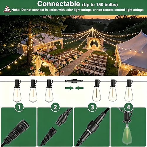 Outdoor String Lights 150FT 75+3 LED, Waterproof Dimmable Patio Lights - size: 150FT(78 Bulbs)