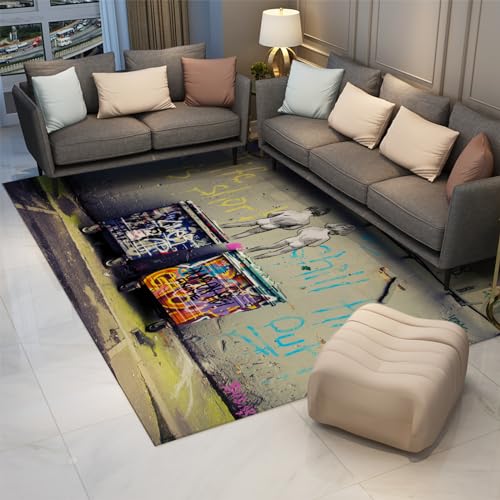 Banksy Graffiti Art Area Rug Peeing Boys Life is Short Prints Area Rug with Rubber Backing Floor Carpet for Living Room Bedroom Decor 3'3''x5' - size: 3'3''x5'