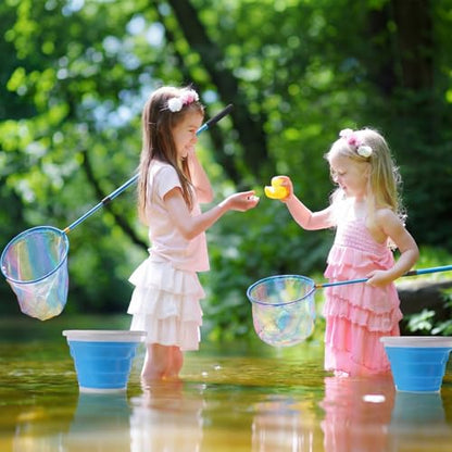 Telescopic Fishing Net with Bucket, Telescopic Fishing Landing Net, Lightweight Aluminum Pole Non Slip Handle for Catching Frogs Butterfly Fish Crab for Beach Stream Outdoor - color: Blue