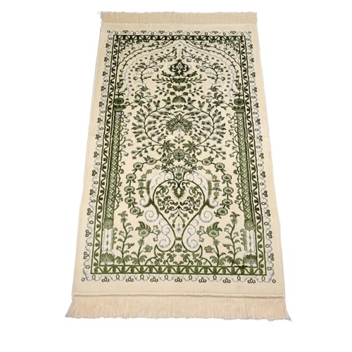 Velvet Muslim Prayer Rug Set with 99 Beads - Green - color: Green