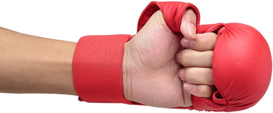 Wesing Karate Protective Gears Set with Chest Guard Gloves Groin Protection and Shin Instep Guard for Men - color: Red, size: Medium