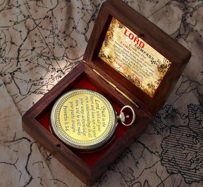 Trust in The Lord With All Your Heart - Proverbs 3:5-6 Quote Engraved Compass With Wooden Box, Greeting Card, Gift Compass, Graduation Day Gifts 2024 for Women Men Boys Girls - style: #3 Trust in The Lord Compass -Proverbs 3: 5-6