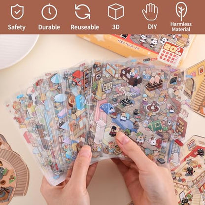 Girls 3D Miniature Scene Stickers, 20 Sets DIY House Stickers, DIY Sticker Scene, Cute 3D Cartoon Sticker Scenes for Adult Kids Relief Stress Pass The Time - style: Multiple Scene