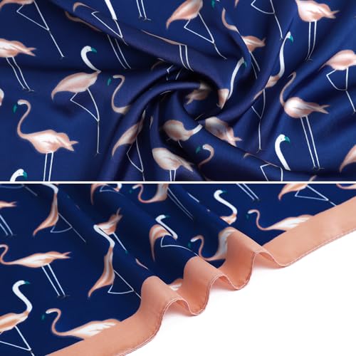 STARWHISPER 27" Square Head Scarf for Women Silk Feeling Satin Scarf Women Fashion Silk Scarf for Wrapping Hair - color: Red-crowned Crane4