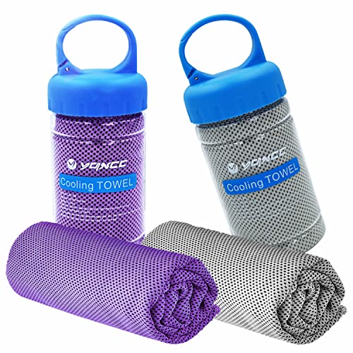 YQXCC 2 Pack Cooling Towels (47"x12"), Ice Cool Towel for Neck & Face | Cooling Neck Wraps, Soft Breathable Microfiber Chilly Towel for Yoga, Golf, Gym, Running, Camping & Hot Weather - color: Purple/Light Gray