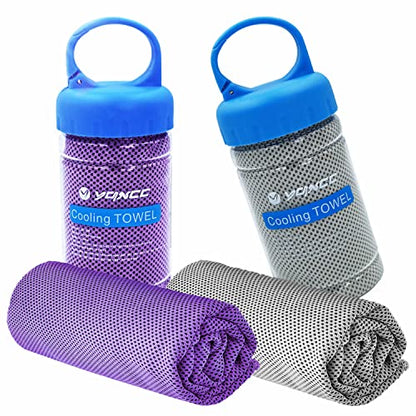 YQXCC 2 Pack Cooling Towels (47"x12"), Ice Cool Towel for Neck & Face | Cooling Neck Wraps, Soft Breathable Microfiber Chilly Towel for Yoga, Golf, Gym, Running, Camping & Hot Weather - color: Purple/Light Gray