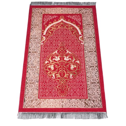 Islamic Prayer Rug Masjid Pattern Thin Mat 1pc Muslim Portable Blanket Ramadan Eid Gift Rug Turkish Prayer Carpet - Red, Styled - color: 1pc Redd