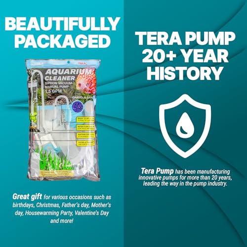 TERA PUMP Aquarium Gravel Cleaner for 10-20 Gallon Tanks - BPA-Free, Siphon with Flow Controller, Extendable No-Spill System for Freshwater and Saltwater | BPA-Free, Siphon with Flow Controller, Extendable No-Spill System, Freshwater and Saltwater