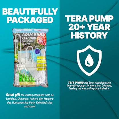 TERA PUMP Aquarium Gravel Cleaner for 10-20 Gallon Tanks - BPA-Free, Siphon with Flow Controller, Extendable No-Spill System for Freshwater and Saltwater | BPA-Free, Siphon with Flow Controller, Extendable No-Spill System, Freshwater and Saltwater