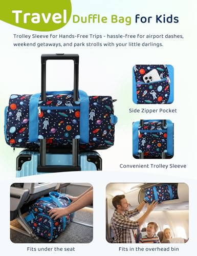 Kids Duffle Bag for Boys,RAVUO Water Resistant Travel Bag Overnight Bag Weekender Carry On Bag for Gym Sport with Shoe Compartment and Wet Pocket Space - color: Astronaut
