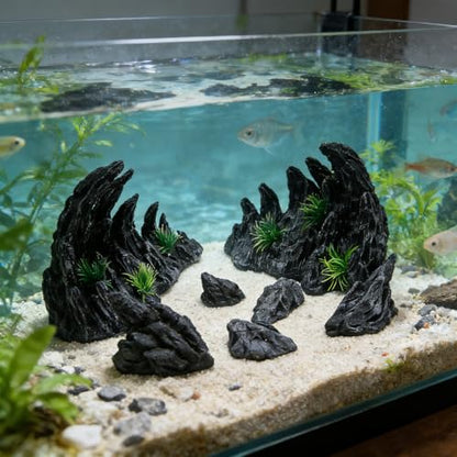 Large “Soul Valley” 7pcs Resin Aquarium Decorations Set | Imitation Stone Ornaments for 12-20 inch aquariums, natural rock style for fresh or saltwaterl aquascaping