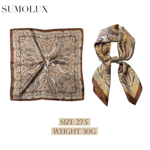 Sumolux Head Hair Scarf for Women Like Satin Silk Scarf Bandana Hair Wrapping Night Large Square Scarves 27.5" - color: Caramel Cashew Nuts