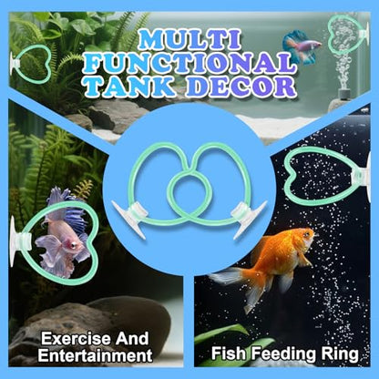 Betta Fish Toys, 2 PCS Heart Fish Exercise Ring and Nitrifying Balls Set, Heart Betta Mirror Toy Set, Feeding Ring with Suction Cup, Fishing Tank Accessories for Gifts (Green) - color: Green Heart