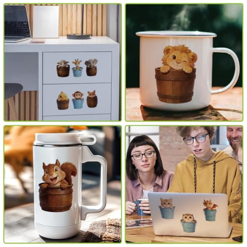 arricraft 10 Pcs Animal Buckets Theme PVC Cup Transfer Stickers, Animal in Iron Wooden Buckets UV Waterproof Cup Sticker for 16 oz Glasses Window Home Printing Decoration 24x11cm - style: Animal Buckets Theme