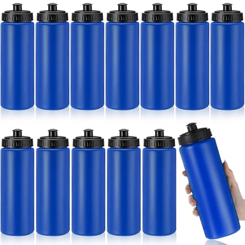 LemonRoad 12 Pack Squeeze Water Bottles Reusable 20 oz Plastic Sports Water Bottle with Pull Top Lid, Bike Cycling Gym Sport, Dishwasher Safe (Navy Blue) - color: Navy Blue